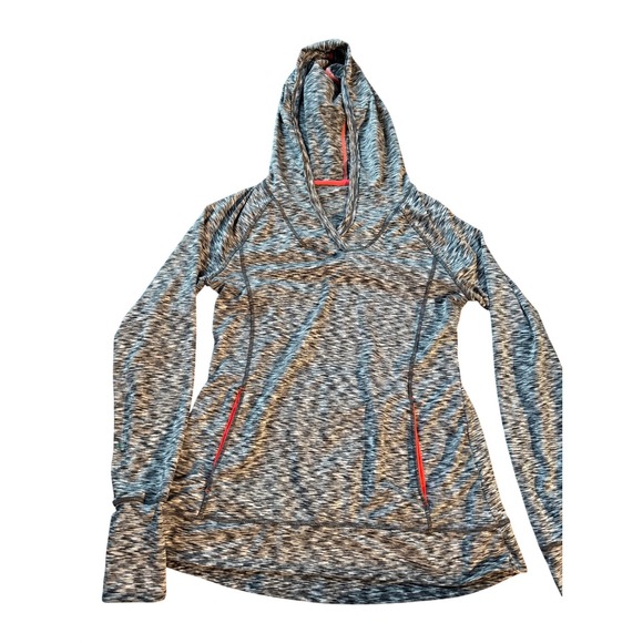Tangerine Tops - Tangerine Womens Space Dye Activewear Hoodie Gray Coral Pullover Thumbholes S